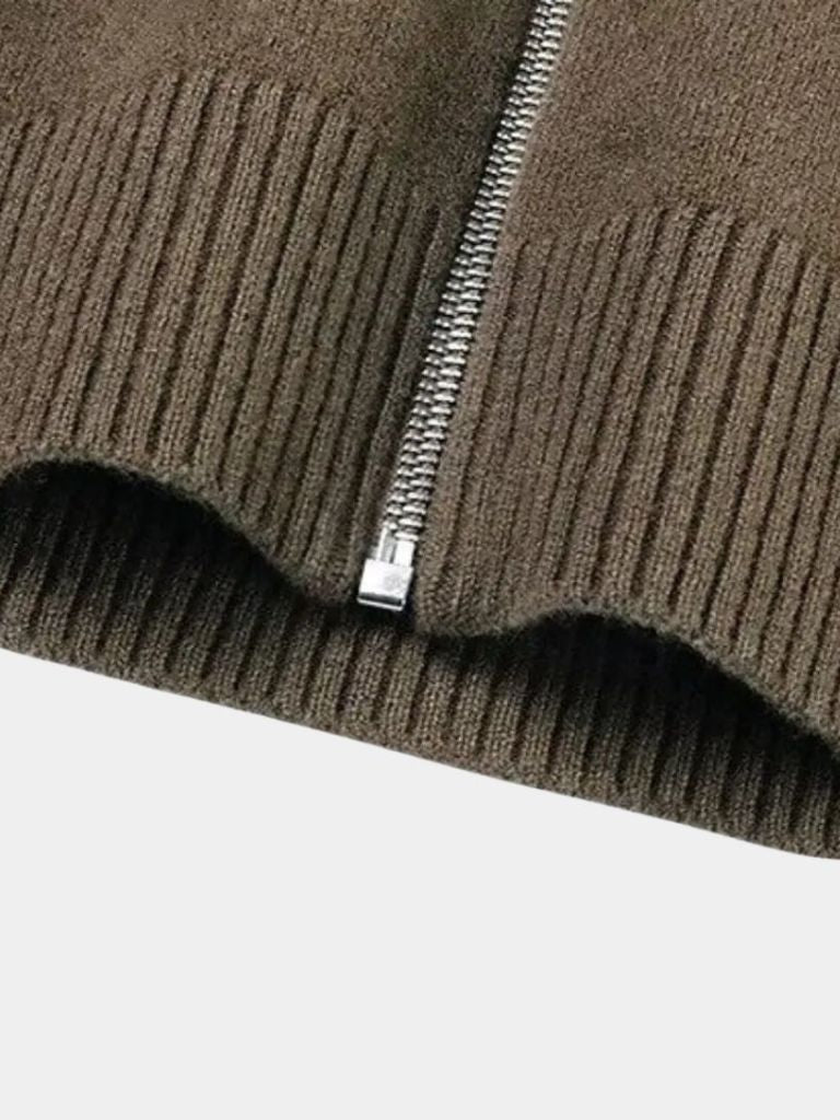Zip Sweater with Knitted Roll Neck