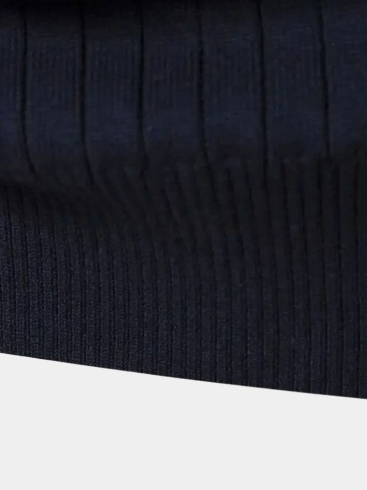 Cotton Knit Sweater with Vertical Stripes and Quarter Zip