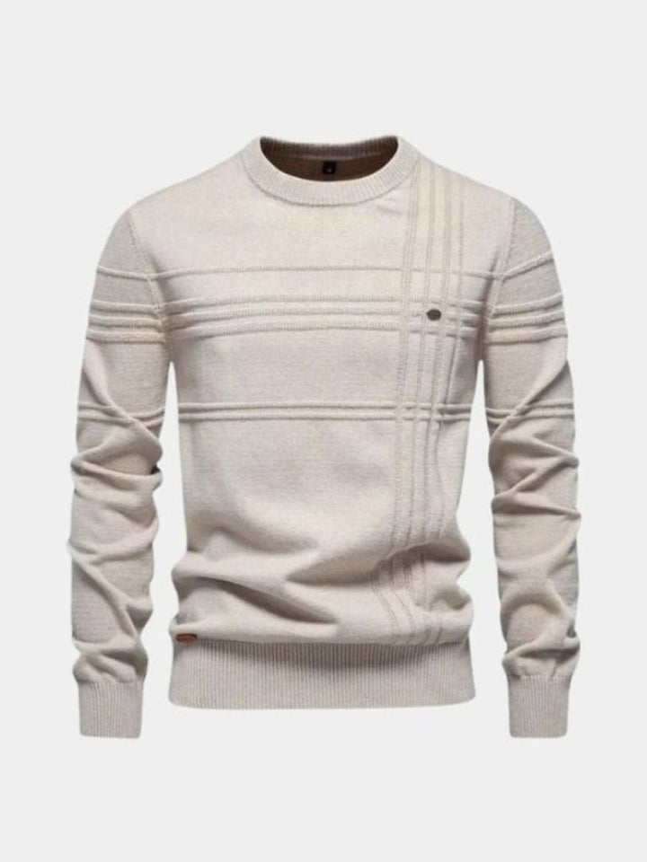 Striped Cotton Knit Sweater with Round Neck