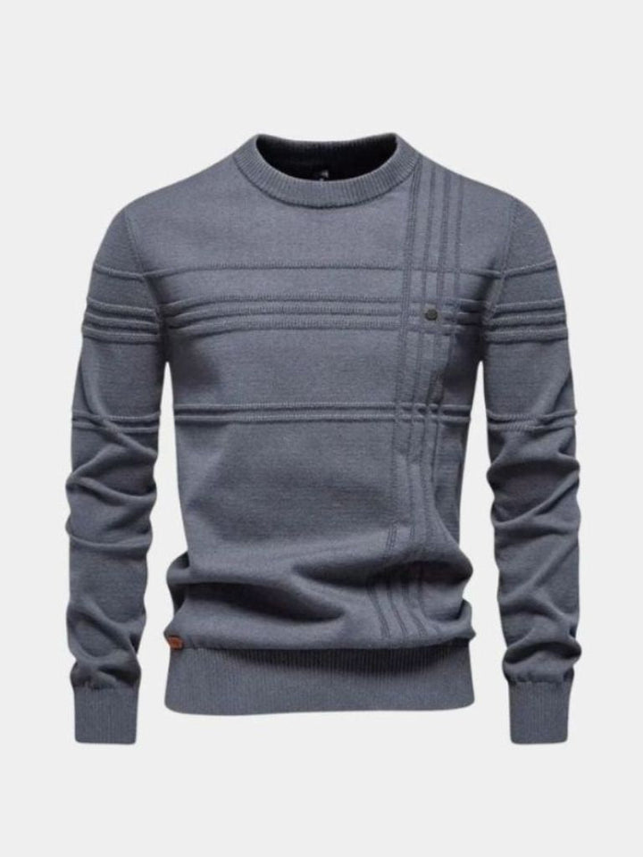Striped Cotton Knit Sweater with Round Neck
