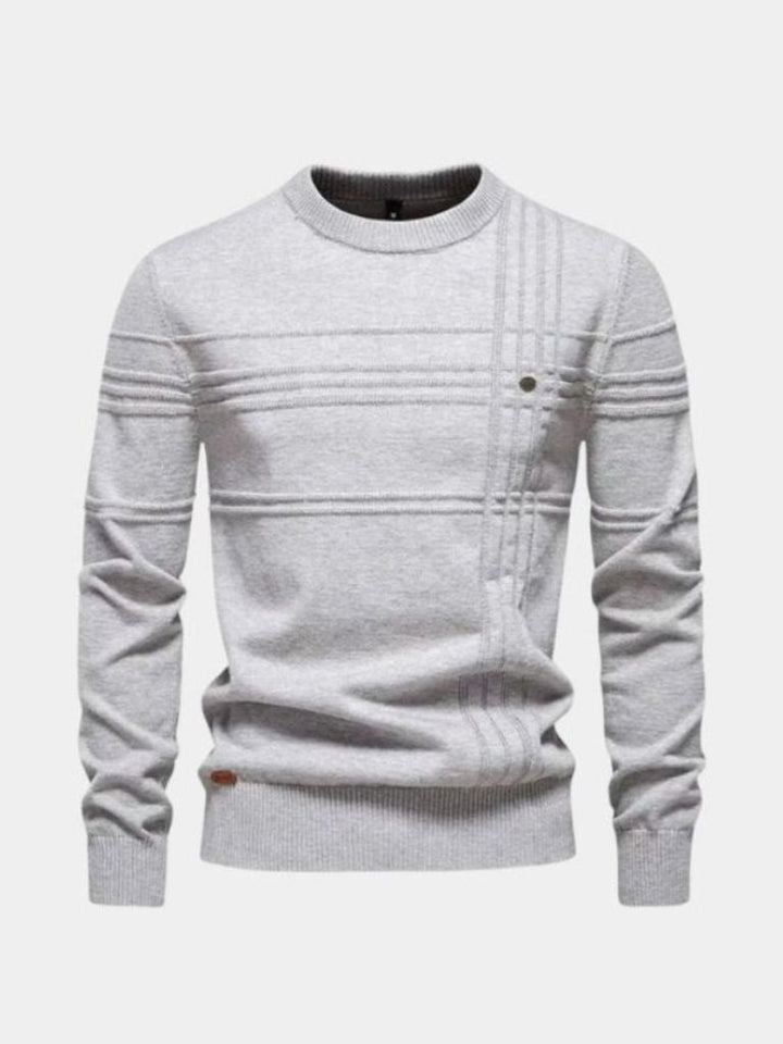 Striped Cotton Knit Sweater with Round Neck