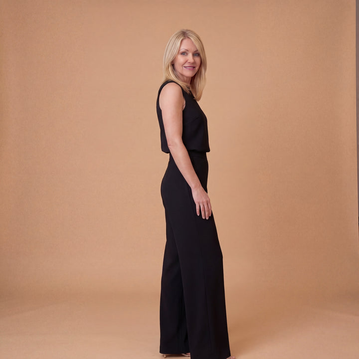 Wide Leg Jumpsuit – Round Neck Mid-Waist Fit for Elegant Styling