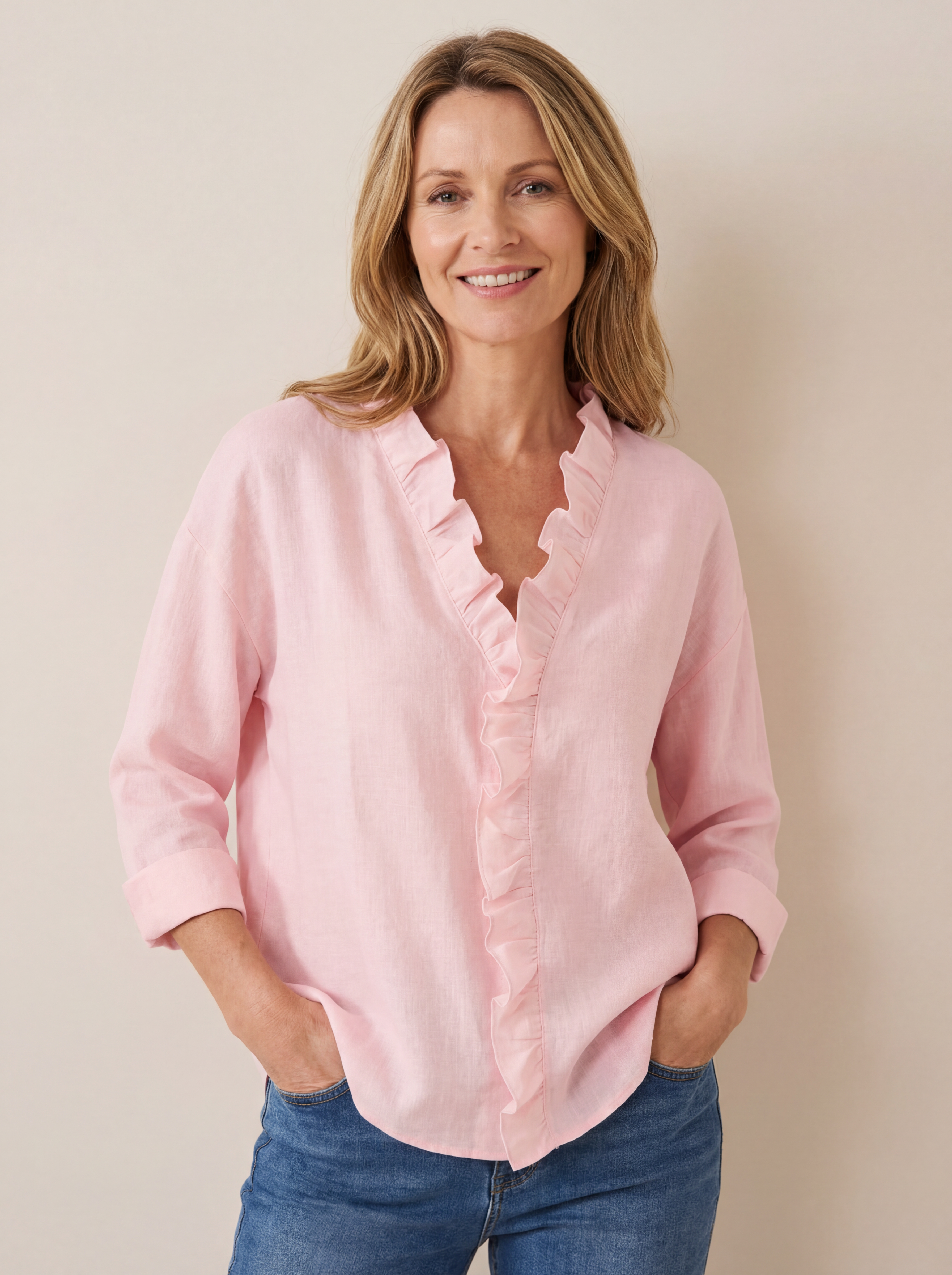 Indie | Blouse with Ruffles, V-Neck and Long Sleeves