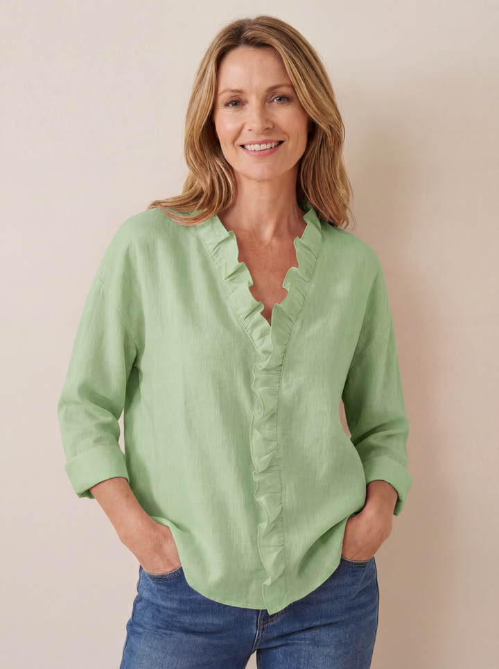 Indie | Blouse with Ruffles, V-Neck and Long Sleeves
