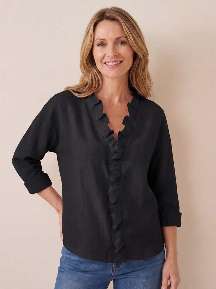 Indie | Blouse with Ruffles, V-Neck and Long Sleeves