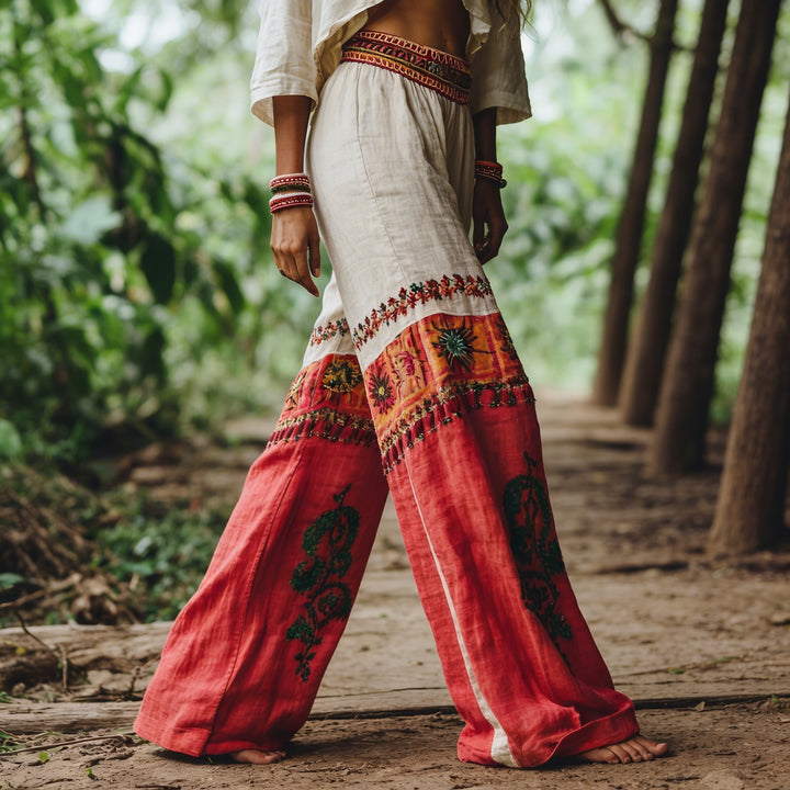 Liyana | Boho Embroidered Wide-Leg Trousers