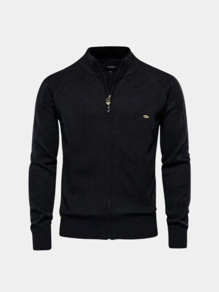 Zip-Up Jacquard Knit Cardigan