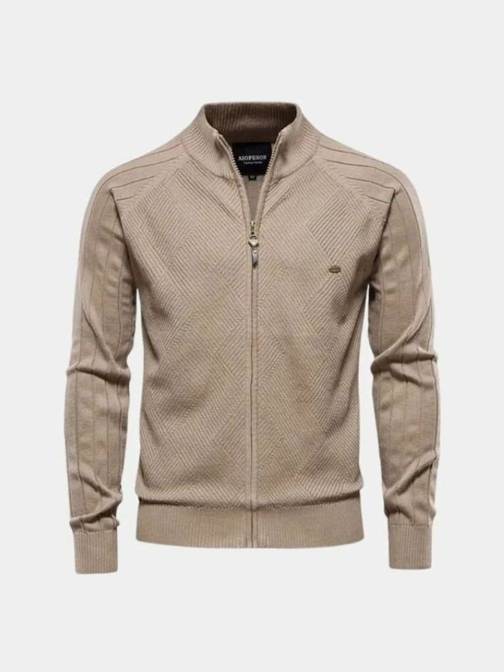 Zip-Up Jacquard Knit Cardigan