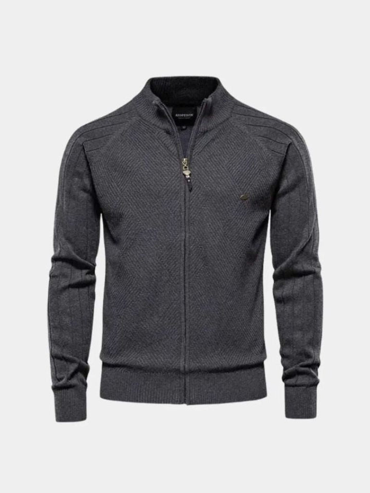 Zip-Up Jacquard Knit Cardigan