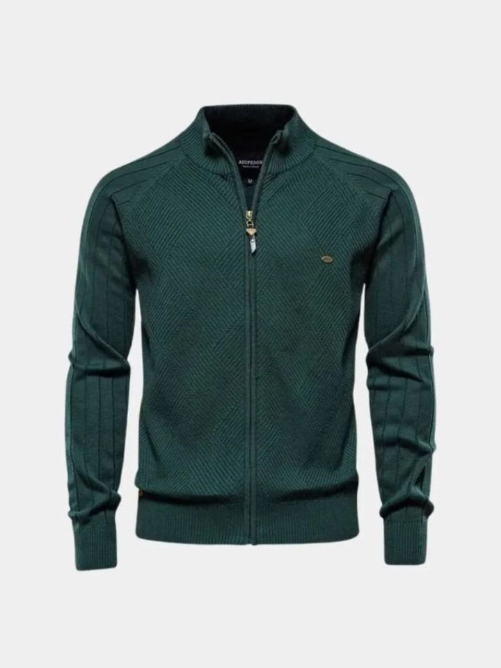 Zip-Up Jacquard Knit Cardigan