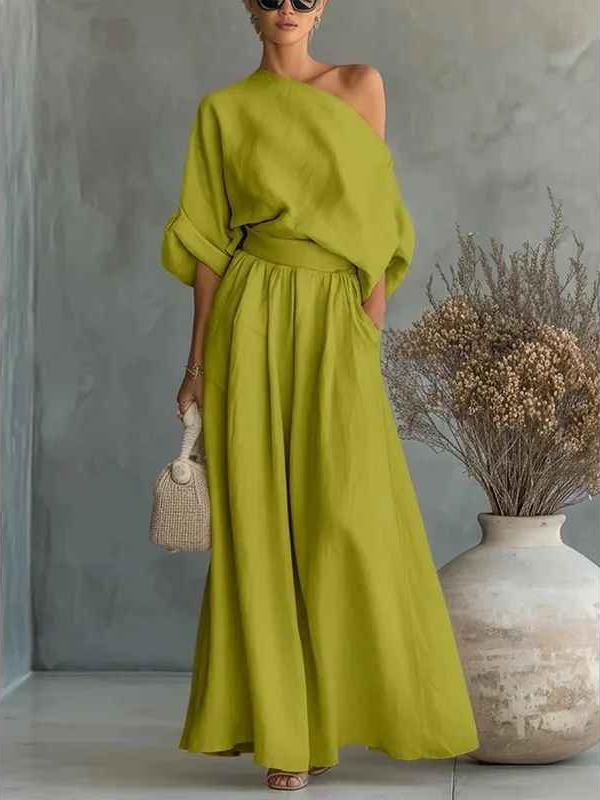 Lisa | Soft Off-Shoulder Top and Tapered Pants Set