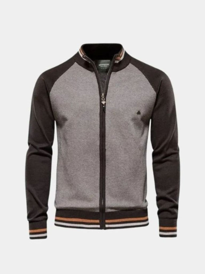 Cardigan Sweater with Fastening and Stand-Up Collar